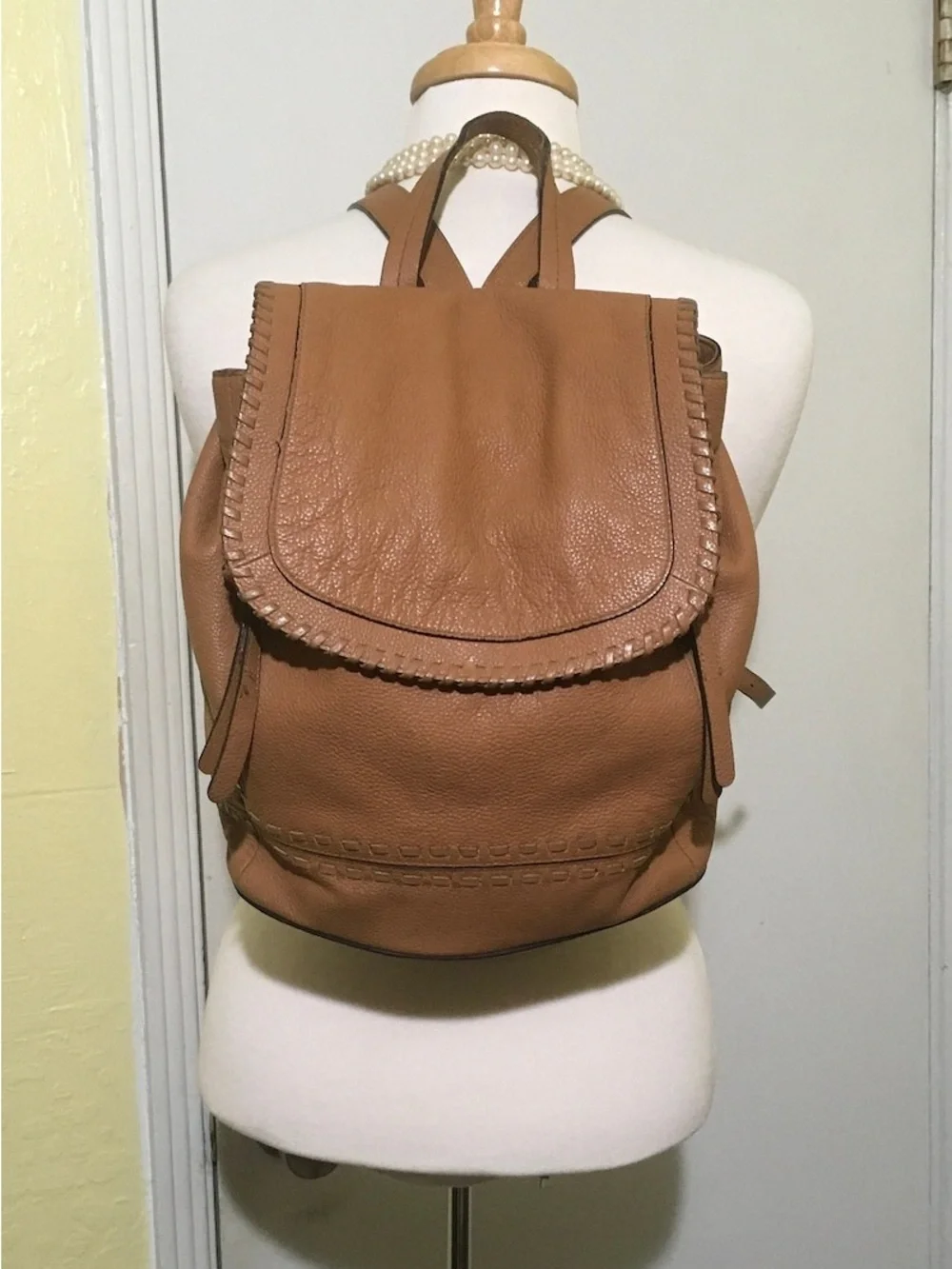 Cole Haan Tan Pebbled Leather Backpack